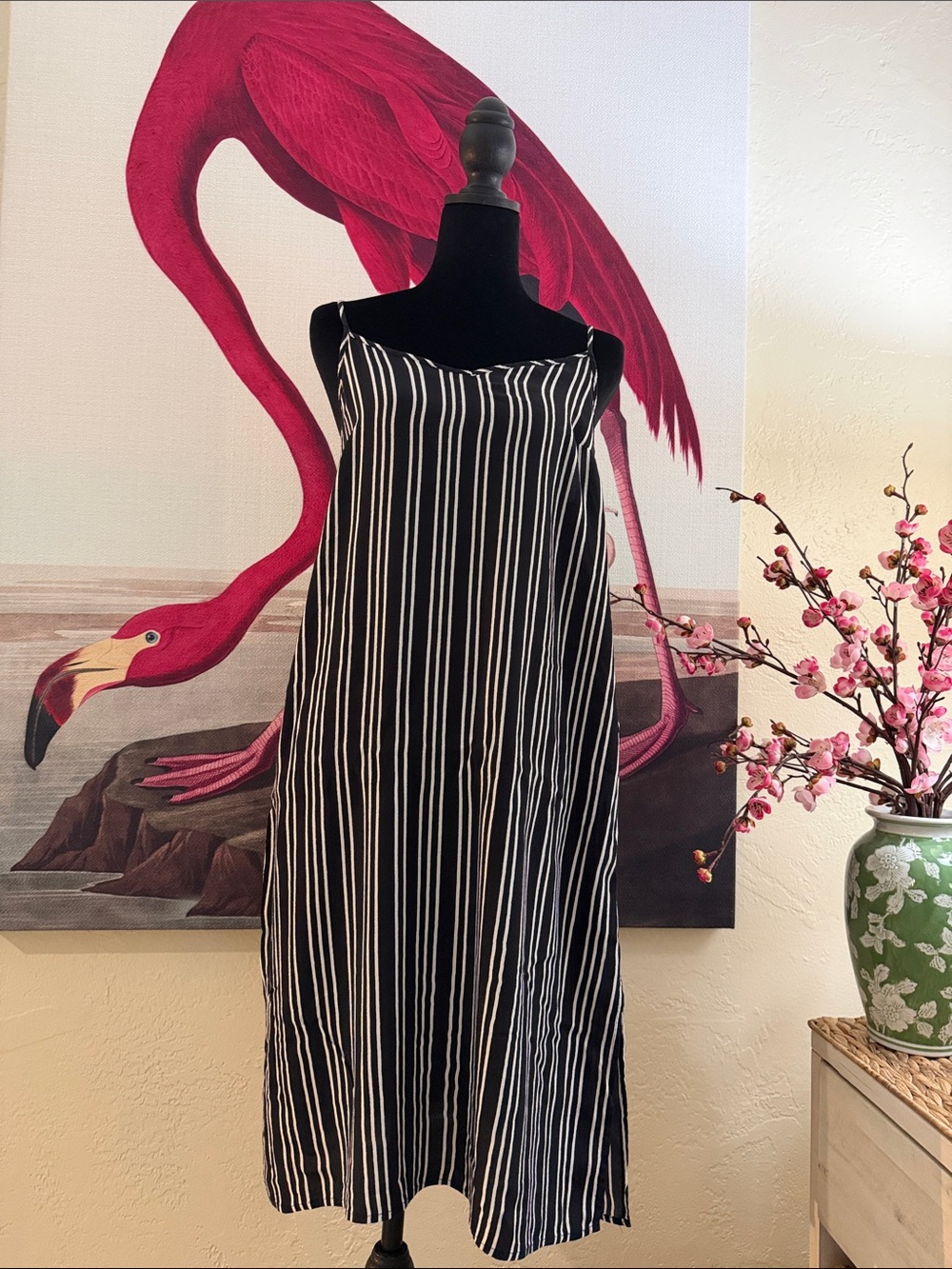 Who What Wear Black and White Striped Midi Slip Dress